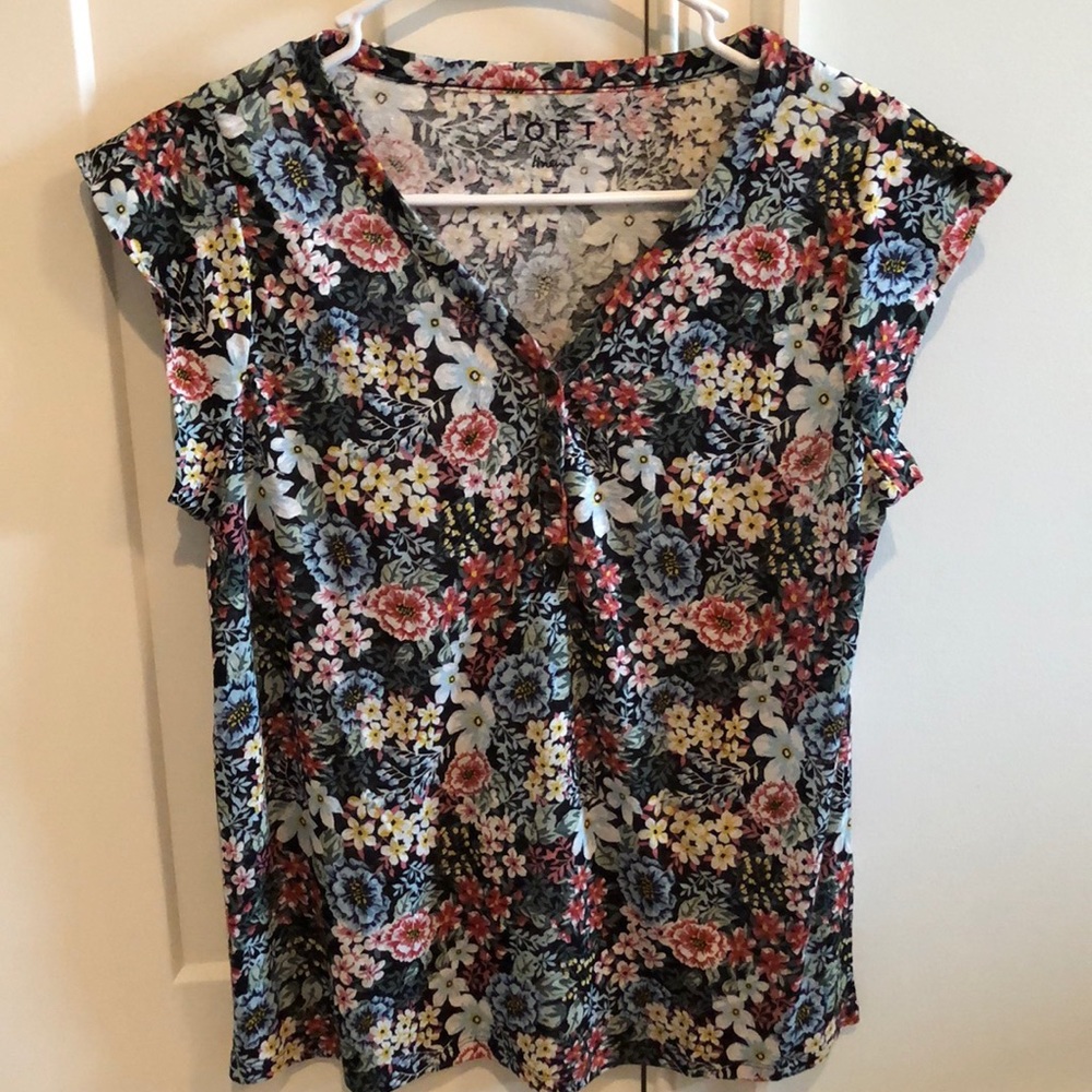 LOFT Floral Petite Henley Linen Tee
